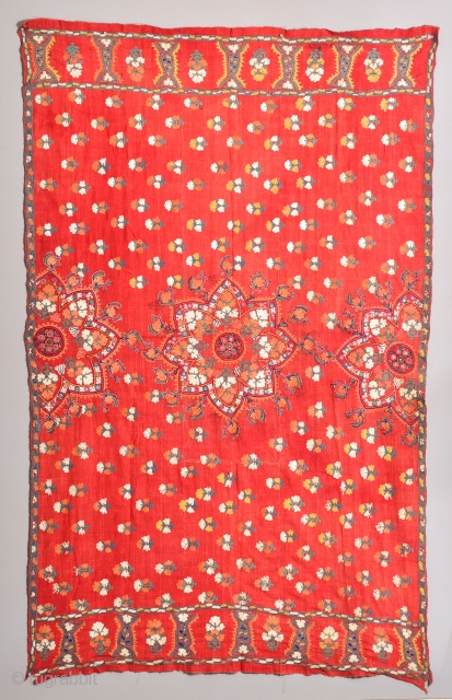 19th Century India linen and silk tapestry / shawl
79 x 52 inches                     