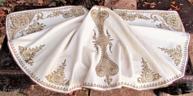 Antique Ottoman Turkish Cape. Metallic gold embroidery on ivory felt.                       