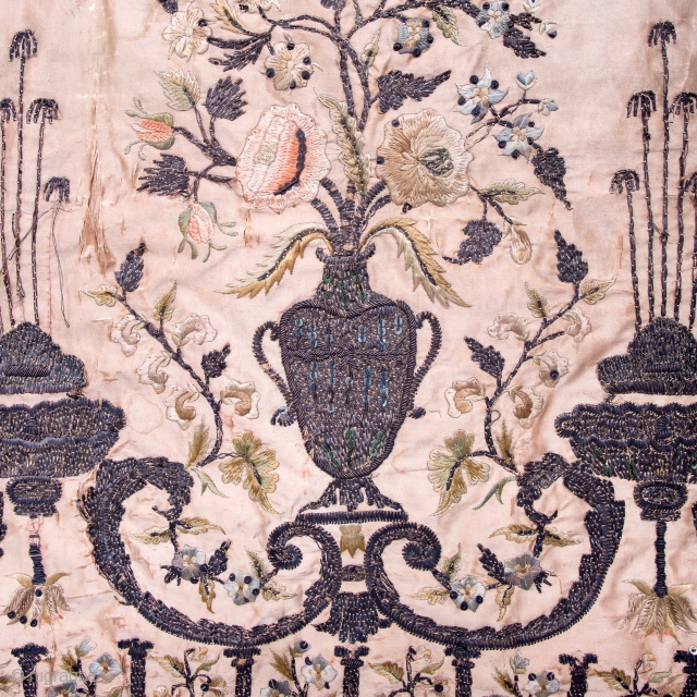 Antique 18th Century European silk and metallic embroidery                         