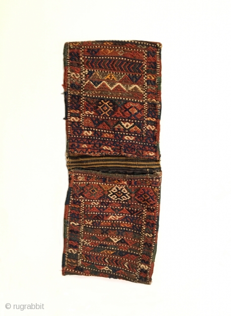 Shahsavan Sumak Khorjin. Late 19th Century. Complete khorjin saddle bag set. Colorful and tribal. Mint condition considering age. Original selvage. 9 colors. 2’3” x 0’10”. Delicately hand washed.     