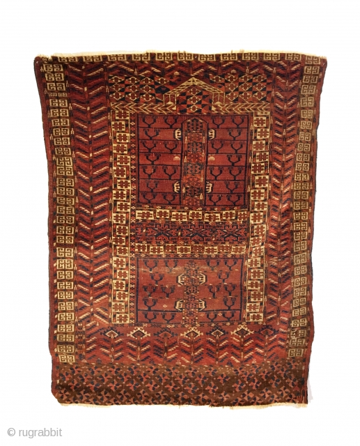 Antique Tekke Ensi.  Mid 19th Century.  Tree border and alternating ‘candelabra’ kush design.  This piece is a predecessor to the more precise weavings of the latter period.  6  ...