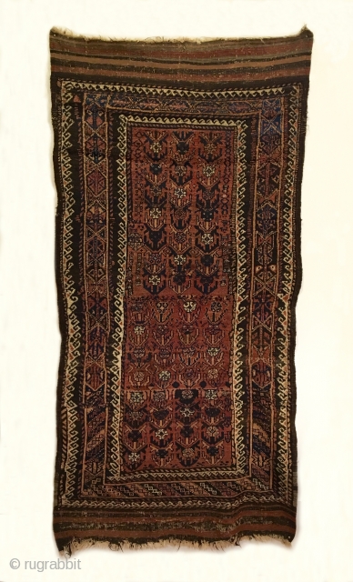 Timuri Baluch Long Rug.  West Afghanistan.  4th Quarter 19th Century.  Outstanding condition for age.  Full pile.  Soft and tribal.  4 cord goat hair selvage.  5  ...