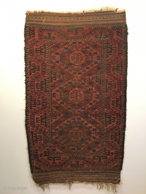 Chakhansur Baluch Rug.  Circa Antique.  Four sides original, no repairs.  4 colors.  63 x 37.  Clean and hand washed.         