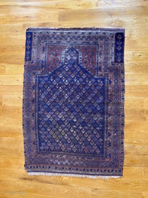 4’10 x 3’2” Dokhtor-I-Ghazi Afghanistan Prayer Rug [034]

Antique Dokhtor-I-Ghazi prayer rug from Afghanistan. Circa 1860, this piece features a luminous blue field with diagonal bird tree motifs. Original kilim ends with five  ...