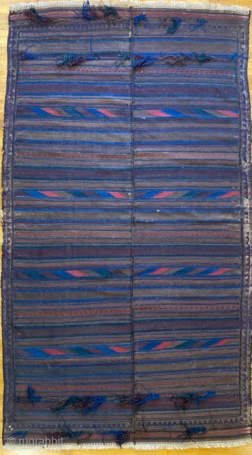 9'7" x 5'6" Rare Black Baluch Kilim [012]

Rare kilim. Emanating from somewhere between Afghanistan and Iran. Woven on a narrow loom in two parts and joined at the center. Made with 6  ...