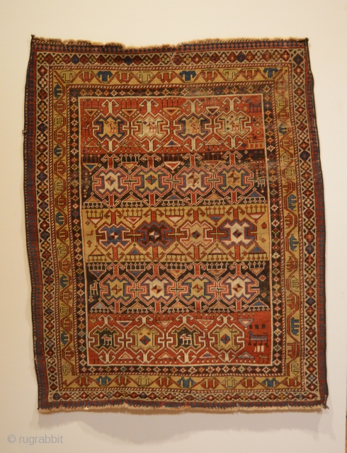 Rare Animal/Amulet Shirvan Rug - East Caucasus.  Circa 1880.

Unusual panels of hooked bird heads.  

Minor loss to sides and ends.  Old repaired slits.  Reselvaged.  Supple handle and  ...