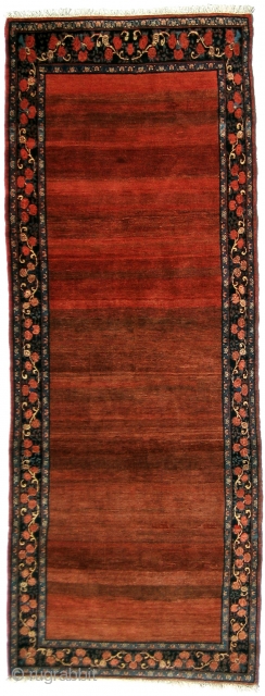 Bidjar Runner, ca. 1920, 3'4" x 8'9". Wool pile on cotton foundation; 252 symmetric knots per square inch (14 x 18). Almost certainly a custom order by an astute dealer; why else  ...