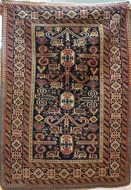 19th century Caucasian Perepedil Kuba rug, size 3.4 x 4.7 ft., perfect antique condition, professionally hand washed recently, no repairs, no wears.           