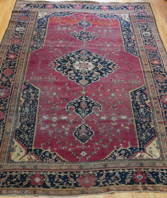 Farahan Sarouk 19th century Persian rug ,it is 8.8 x 12.5 ft. amazing colors, professionally hand washed, minor abrush on red on one end, minor area of wears in the filed but  ...