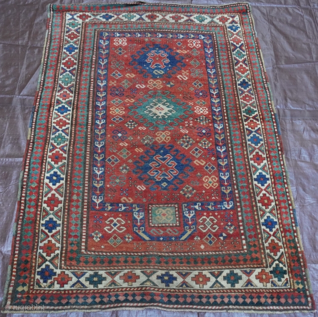 Antique Caucasian Kazak Rug ca. 18840-1880s, size is (4'1" x 5'11" ft)(124 x 180 cm.)                  