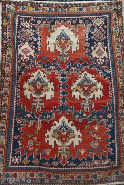 Gorgeous 19th Century Caucasian Shirvan Rug the size is 4'x 5'5" ft.                     