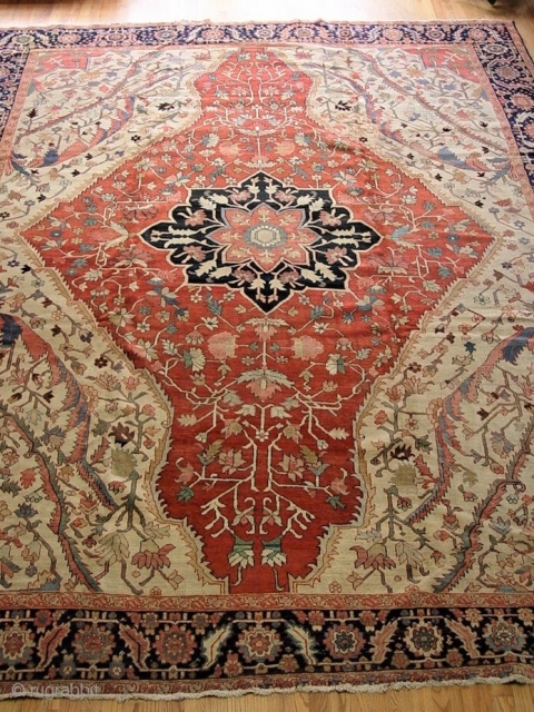 Serapi Heriz antique Persian rug, ca. 1900's, size: 9'2" x 13'10" excellent original condition, very tightly woven, no repair/restoration, has full pile throughout the rug, hand washed professionally.     