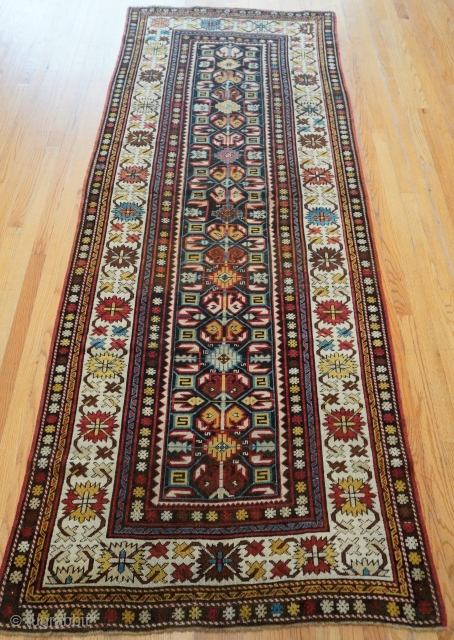 Antique Caucasian Gendje hand knotted Long rug, size is (3'8" x 9' ft)(112 x 275 cm.)hand washed professionally.               