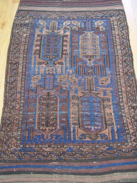 Antique Balouch rug , ca. 1860's-1880's, 2'8" x 4'10" (82 x 148 cm) hand washed and cleaned professionally, low pile , no repairs.          