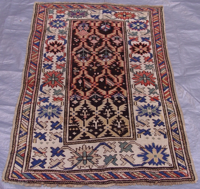 Antique Genje Caucasian, circa 1860-1880's, size is 2'11" x 4'7" ft./ 89 x 140 cm. great condition , medium to low pile, professionally hand washed and cleaned, minor areas re-knotting professionally done,  ...