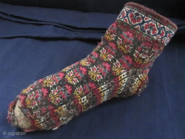 Afghan sock in a persian style, 18/19th c. damaged but wonderful weaving                     