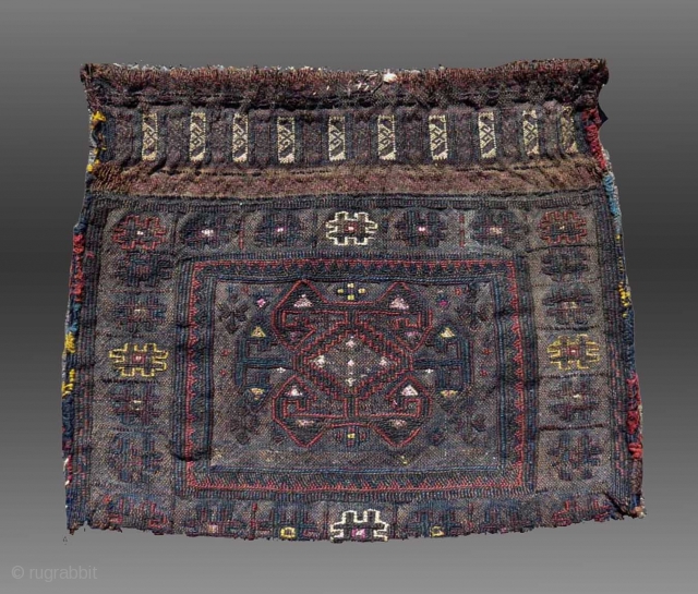 Baluch Flat Woven "Chanteh" (personal bag), W. Afghanistan, 19th C., 1'3" x 1'1"

An unusual flat woven "chanteh" from western Afghanistan featuring an old, seldom seen pattern in the fiield.

The condition indicates it  ...