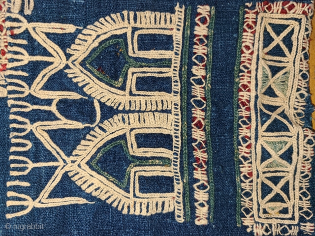 Womans shirt panel. 
Embroidered on hand woven, indigo dyed cotton.
Late 19th century
Gujarat, India
16x22 inches                   