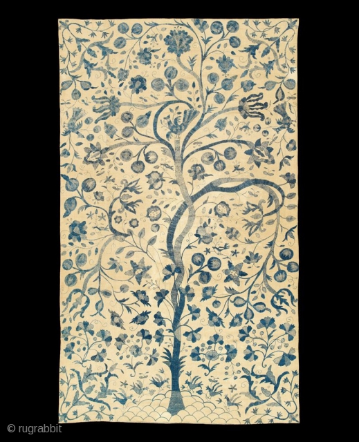 Tree of Life Colcha Coverlet

Castelo Branco, Portugal

Linen, silk; embroidery

Mid 18th Century

102 x 61 in/259 x 155 cm
An exceptional “all indigo” embroidery on an ivory background, this wonderful Tree seems to come from  ...