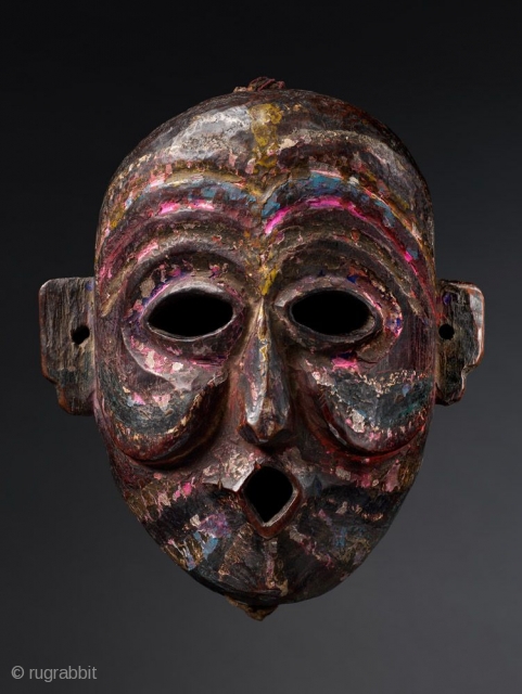 Kukpa,

Monpa or Sherdukpen, Arunachal Pradesh or Bhutan,

Wood, pigments,

19th Century; Provenance Roger Hollander Collection,

Published: Masks of Fabled Lands, 2009 plate 70,

8 in/20 cm,

 

This mask shares the same diamond mouth as the former  ...