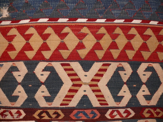 anatolian kilim fragment, mid 19th century, probably earlier.
professionally mounted on linen, 175x90 cm. Fantastic coulours.                  