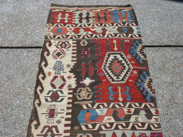 Beautiful antique kilim half 30 1/2" by 10' 4"                        