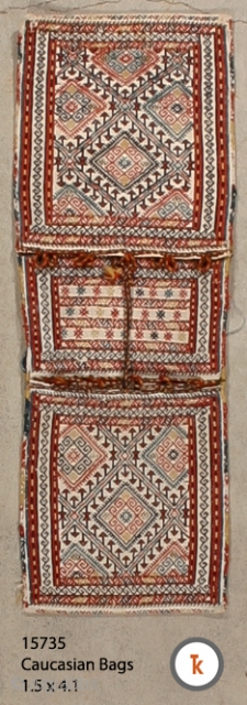 #15735 Caucasian Bags ca. 1910 - 1ft.5in wide by 4ft.1in long, Very good condition with on top border panel rewoven.             