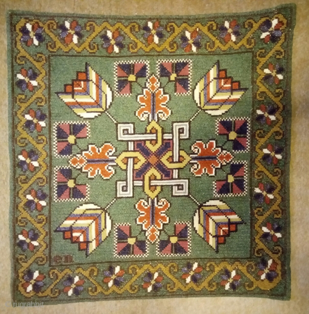 Antique swedish cross stitch, no: 411, size: 58*56m, signed en, wool on linen, wall hangings.                  