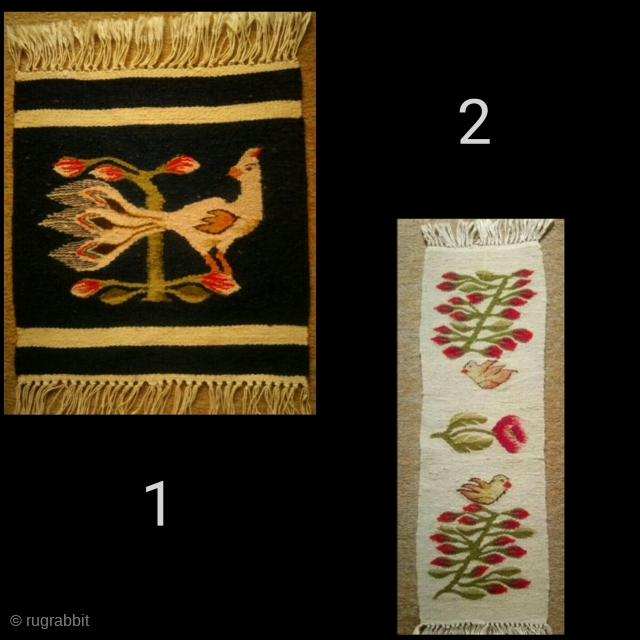 Two pieces of kilim, 1 pics size: 33*32 cm, 2 pics size: 58*19 cm
                   