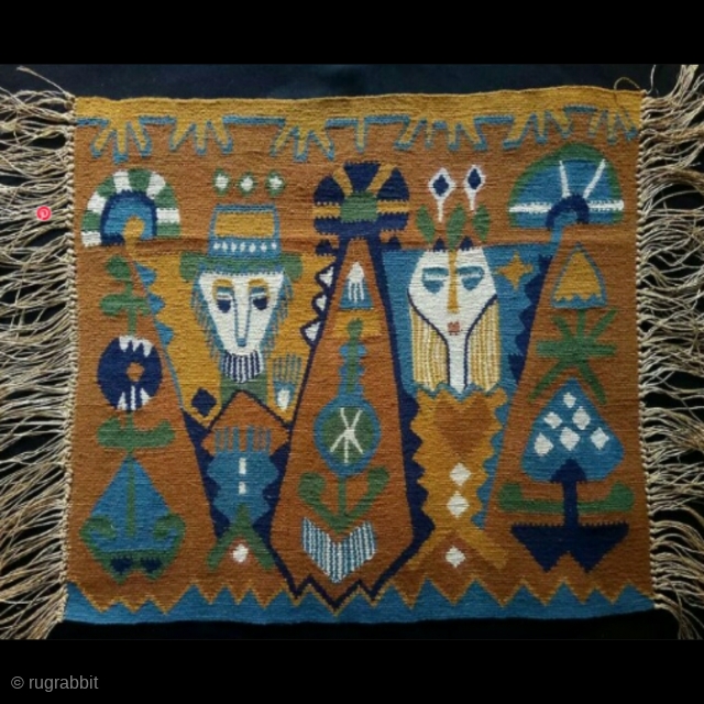 Norwegian kilim, pictorial design, size: 47*43                           