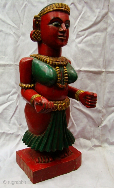 BHUTA PAINTED FIGURE.

 Wooden Bhuta statue from South Karnataka, India.
 
  WORSHIP TO GODDESS BHUTA KOLA , IN Kundapur District.

 Size: 14 x 18 x 47 CMS

 Very Good condition Old  ...