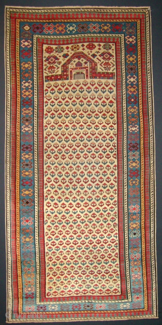 caucasian sirwan  prayer rug  180 x 87  19 th century 
repaired condition                  