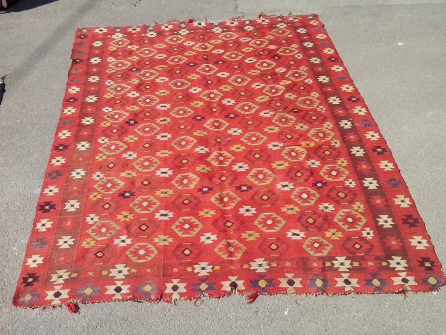 Antique mid 19th century Macedonian Sarkoy kilim.                          