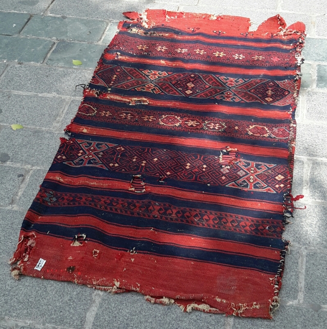  19.centry Anatolian Flatwoven Grain bag with nice natural colors and original Kilim backing,good condition age and design.E.mail for more info and pics.          