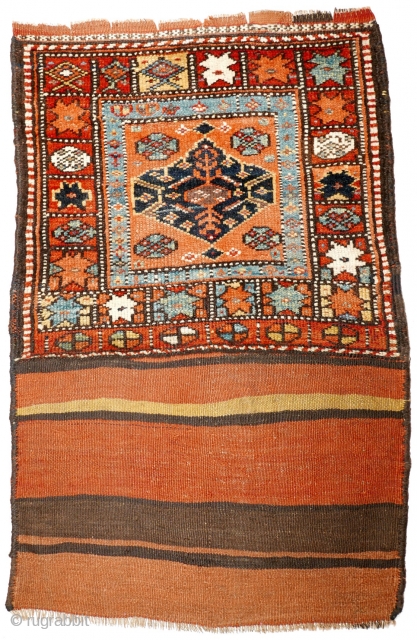 # 1098 Rare Kurdish khorjin half, 77/62 cm (opened), Northwest Persia, 2nd half 19th century, best natural dyes (light blue!), some small repairs, look at the different eight pointed stars in the  ...