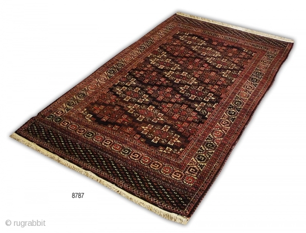 Yomut Turkeman rug with kepse gul design, circa 1950.
Yomut is one of the main Turkeman tribes. Yomut rugs are more colourful than any other Turkeman tribal rugs. Main field color is reddish  ...