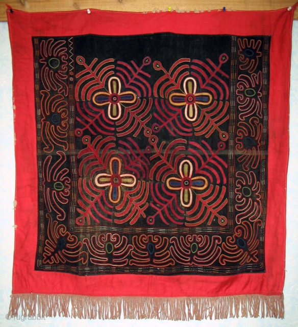 Antique Kirghiz nomads tent decoration, Central Asia, silk embroidered on velvet, circa 1900. Size is 38x33 inches.                