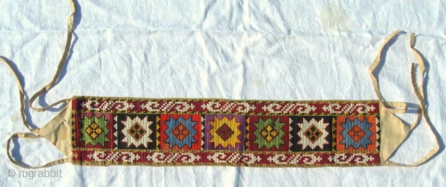 Antique Uzbek nomads Lakai head dress decoration, cross stitched silk embroidery, large size is 55x12 cm, 22x5 inches.               