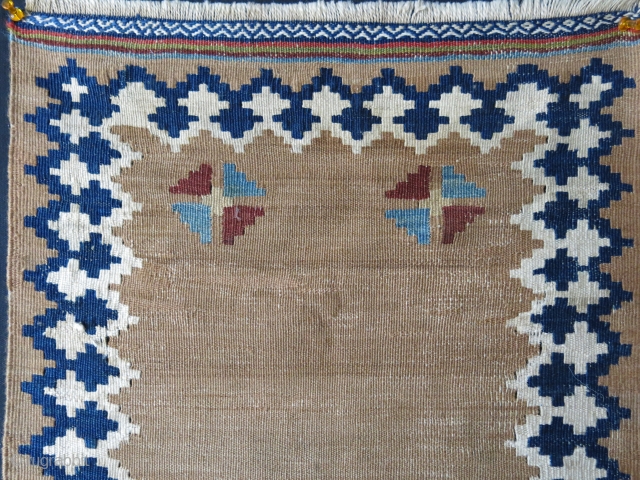 Qashkai mini ceremonial kilim. Minor wears and old repairs as seenon close up image. Circa 1900 or earlier - size: 31" X 18" -- 79 cm X 46 cm    