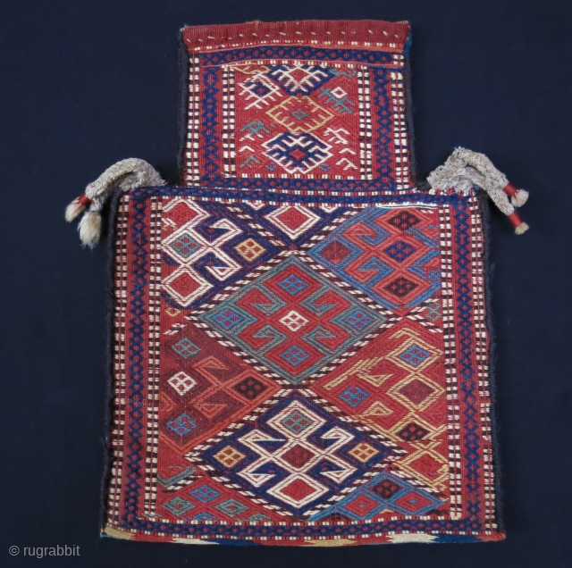 Caucasian extra weft woven large Salt bag with saturated colors and great condition.  Circa 19th cent. size : 25" X 18.5 " - 64 cm X 47 cm    