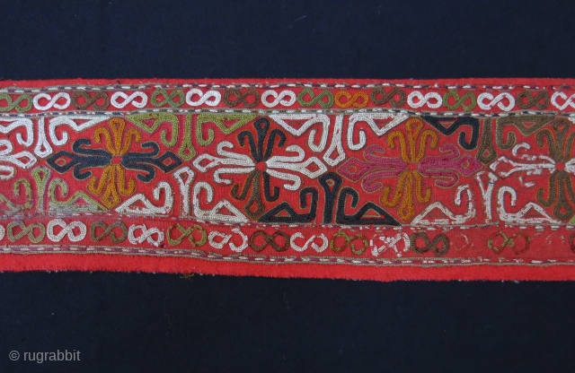 Turkmen Chodor Chapan border fragment, extreme fine chain stitch emrboidery with ikat backing. Size: 48" X 4" - 122 cm X 10 cm          