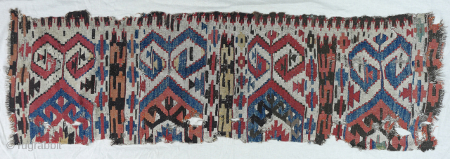 ANTIQUE ANATOLIAN SAF KILIM SEWN ON LINEN - 228x 72 cm (275 x 118 cm linen)                 