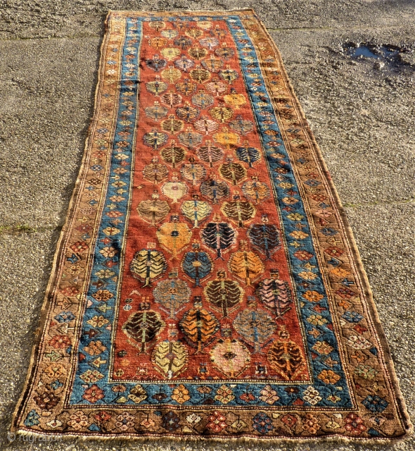 antique kurdish runner. Size. 114 x 370 cm. Perfect Colors. Some small repairs.                    