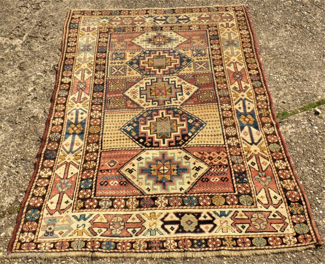 antique anatolian rug. Size: 104 x 143 cm. Used pile.                       