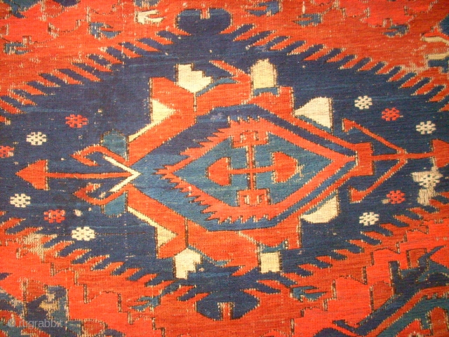 Antique caucasian Sumakh. Size: 148 x 180 cm. Used condition. Holes. Thin pile.                    