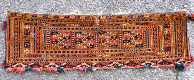 antique Tekke-Torba. Size: 97 x 29 cm. Very fine knotting. Some repairs.                     