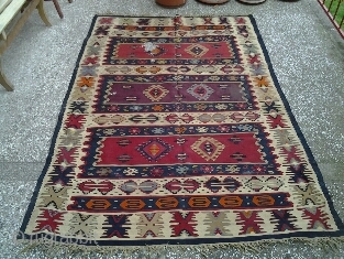 Very early Sarköy Pirot Kilim, about 150x200. One of the the finest weaving i've ever touched. 
Pattern named Kasmir. 
Ask about this           