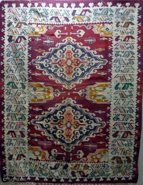 Antique Pirot Sarkoy kilim named Beogradsko kolo. 
Age: end of 19th century, dimensions: about 200x150, very rear and unique ornament...             