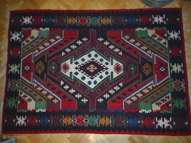 Antique Pirot sarkoy kilim named Rasiceva sara. 
Age: very begining of 20th century.. 
Dimensions:about 200x150, very famous ornament               