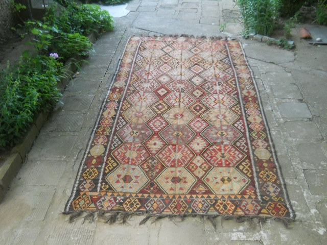 Antique Turkish  sarkoy kilim
 Dimensions: about 300x160cm. 
There is an old repair, otherwise in good condition.                